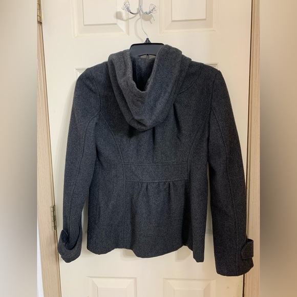 Net Collection Women's Stylish Pea Coat Jacket Hood Pockets Gray Wool Size 8 - Picture 3 of 9